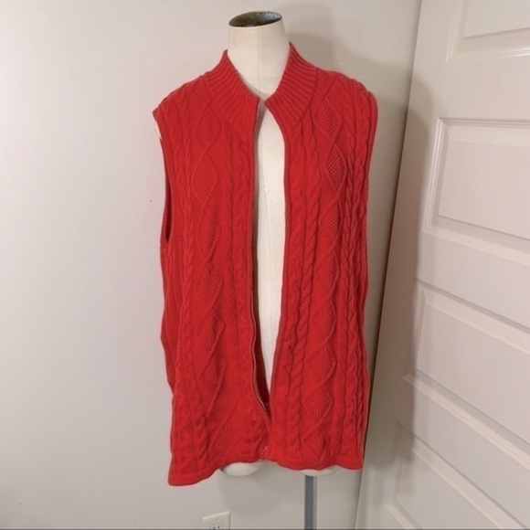 Tabi Red Cable Knit Zip up Sweater Vest 100% Cotton Relax Fit Sz XL - Picture 5 of 13